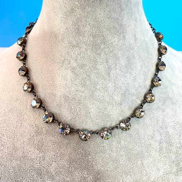 Funky vintage burnished metal choker necklace with crystals goth 16" adjustable - Picture 3 of 10